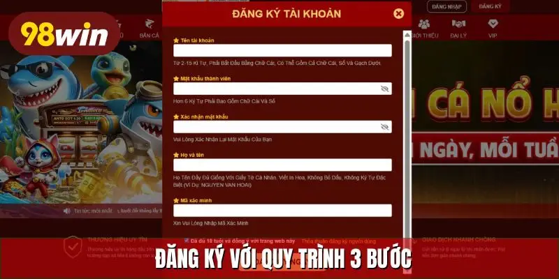 Đăng ký với quy trình 3 bước