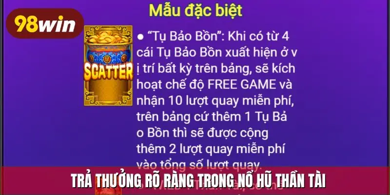 Trả thưởng rõ ràng trong nổ hũ Thần Tài